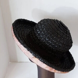 Vintage Quaker Maid Black Pink Large Brim Hat‎ with bow accent around band